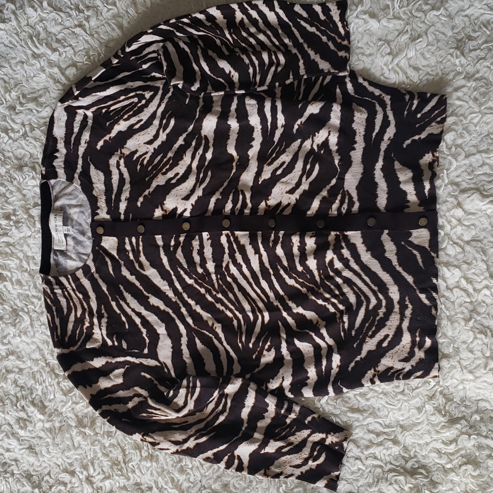 Jones New York Sport Brown Cream Zebra Print 3/4 Sleeve XL - Picture 1 of 8